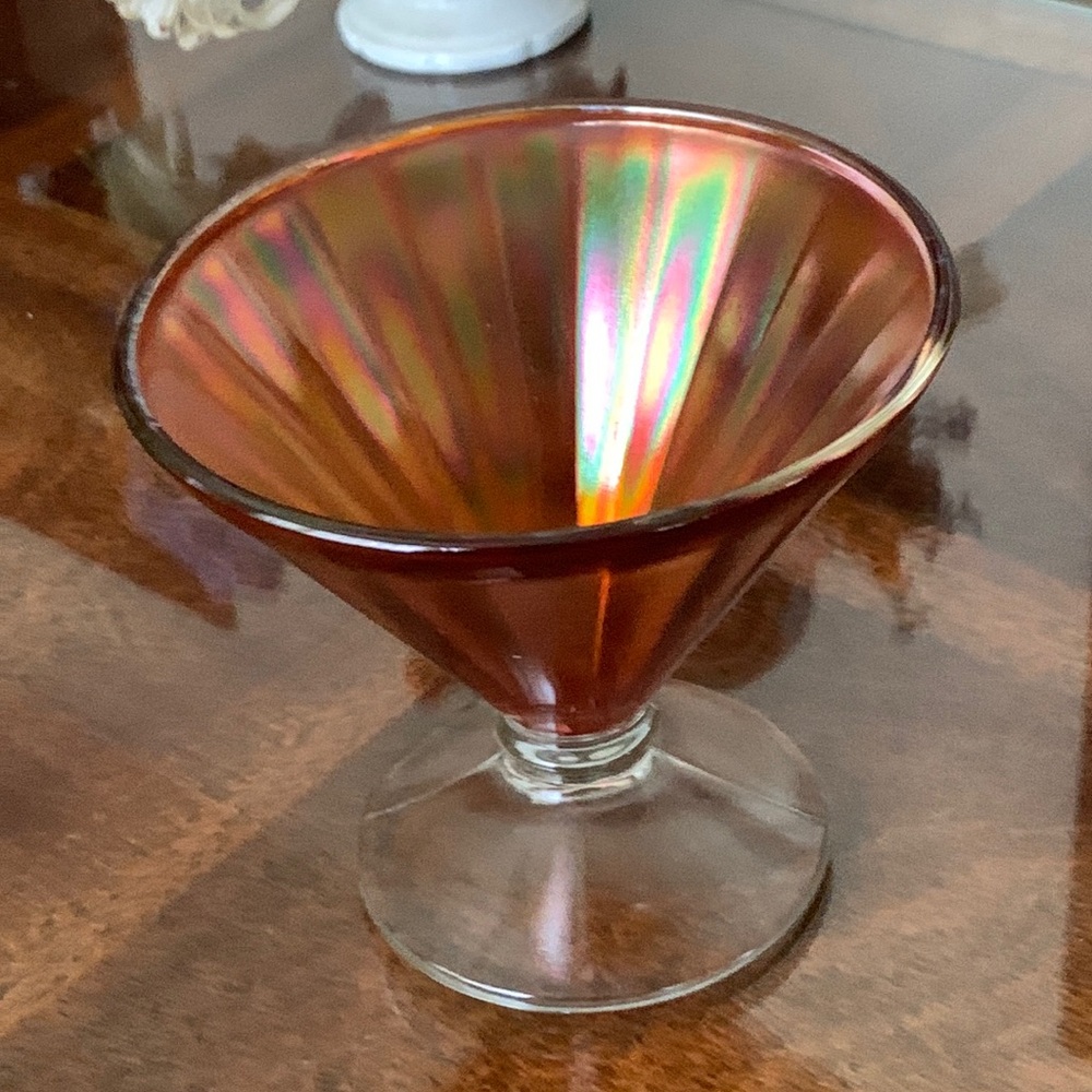 Vintage Marigold Carnival Rainbow Iridescent Glass Goblet Candy Depression Dish